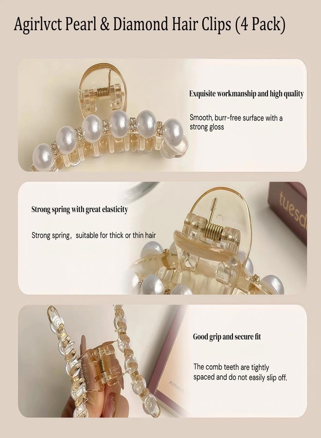 Agirlvct Hair Clips for Women & Girls, Strong Hold Non Slip Hair Barrettes, Elegant Pearl Crystal Rhinestone Hair Claw Clips, Party Wedding Hair Accessories Christmas Gift for Wife Thick Thin Hair (4 PCS) - Image 4
